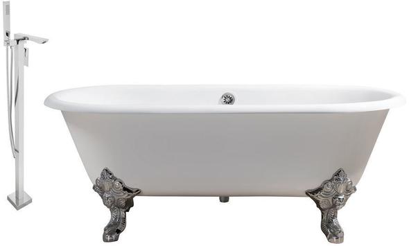 59 inch soaking tub Streamline Bath Set of Bathroom Tub and Faucet White Soaking Clawfoot Tub