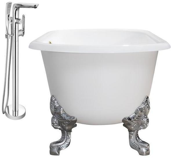 solid surface freestanding tub Streamline Bath Set of Bathroom Tub and Faucet White Soaking Clawfoot Tub