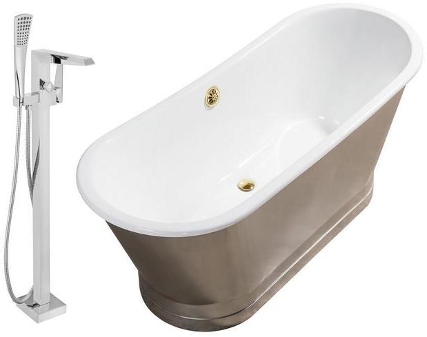free standing deep bath Streamline Bath Set of Bathroom Tub and Faucet Chrome  Soaking Freestanding Tub