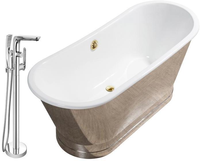 59 inch freestanding bathtub Streamline Bath Set of Bathroom Tub and Faucet Chrome  Soaking Freestanding Tub