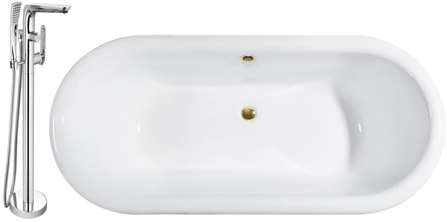 double ended freestanding tub Streamline Bath Set of Bathroom Tub and Faucet White Soaking Freestanding Tub