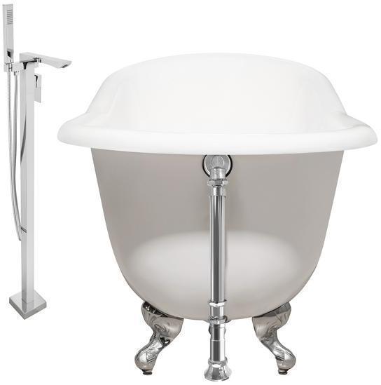 bathtub drain stopper kit Streamline Bath Set of Bathroom Tub and Faucet White Soaking Clawfoot Tub