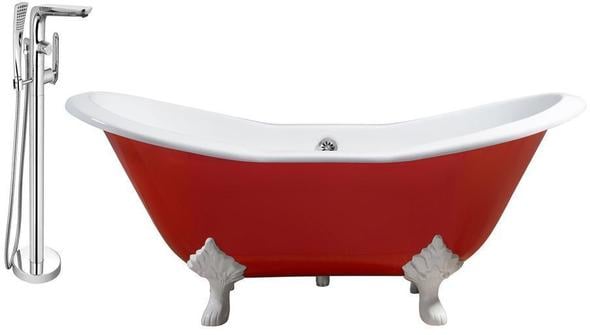 clawfoot tub base Streamline Bath Set of Bathroom Tub and Faucet Red Soaking Clawfoot Tub