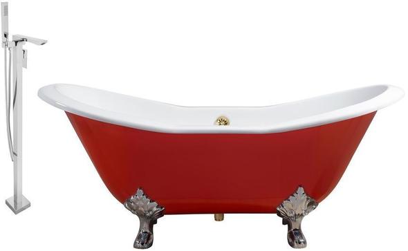 bathtub with drain Streamline Bath Set of Bathroom Tub and Faucet Red Soaking Clawfoot Tub