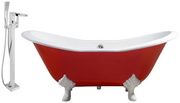 double tub Streamline Bath Set of Bathroom Tub and Faucet Red Soaking Clawfoot Tub