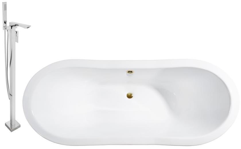 solid bath Streamline Bath Set of Bathroom Tub and Faucet White  Soaking Clawfoot Tub