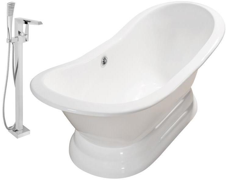 bathtub for elderly with door Streamline Bath Set of Bathroom Tub and Faucet White  Soaking Freestanding Tub