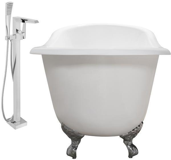 freestanding tub with whirlpool jets Streamline Bath Set of Bathroom Tub and Faucet White Soaking Clawfoot Tub