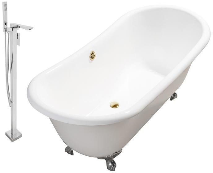 bath tub for adults 4 feet Streamline Bath Set of Bathroom Tub and Faucet White Soaking Clawfoot Tub