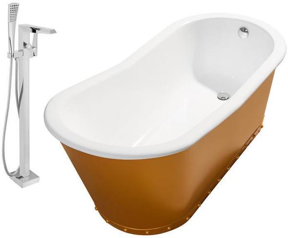 oval jetted tub Streamline Bath Set of Bathroom Tub and Faucet Gold Soaking Freestanding Tub