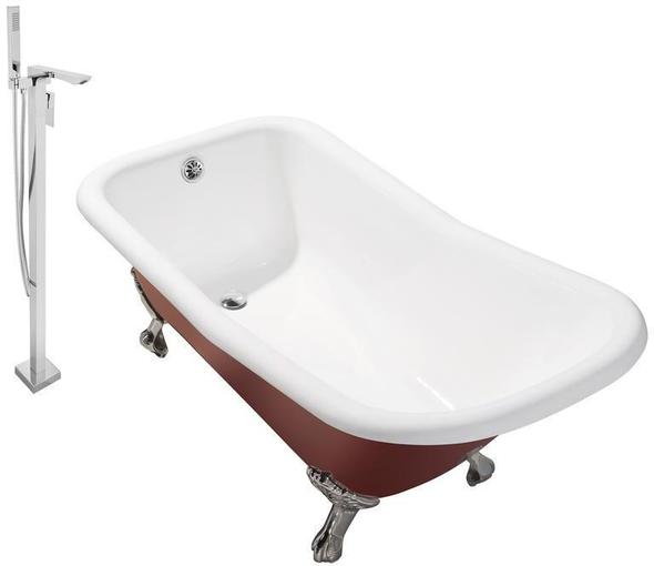80 inch tub Streamline Bath Set of Bathroom Tub and Faucet Red Soaking Clawfoot Tub