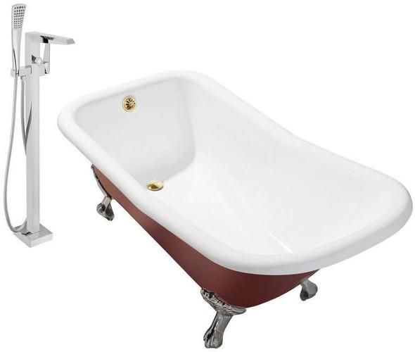 70 inch freestanding tub Streamline Bath Set of Bathroom Tub and Faucet Red Soaking Clawfoot Tub