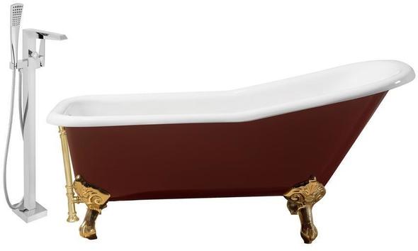 1 piece bathtub Streamline Bath Set of Bathroom Tub and Faucet Red Soaking Clawfoot Tub