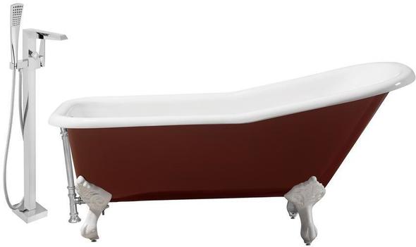 oval freestanding tub Streamline Bath Set of Bathroom Tub and Faucet Red Soaking Clawfoot Tub