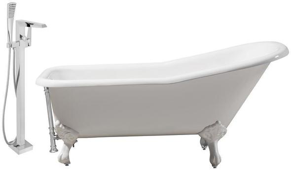 free standing oval bathtub Streamline Bath Set of Bathroom Tub and Faucet White Soaking Clawfoot Tub