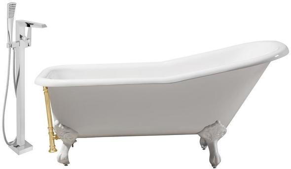 floor standing bathtub Streamline Bath Set of Bathroom Tub and Faucet White Soaking Clawfoot Tub