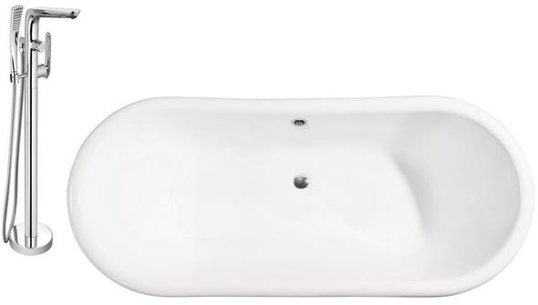 oval free standing bath Streamline Bath Set of Bathroom Tub and Faucet White Soaking Freestanding Tub