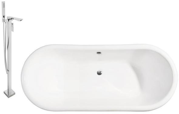 solid surface bathtub Streamline Bath Set of Bathroom Tub and Faucet White Soaking Freestanding Tub