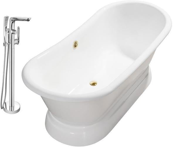 restroom tubs Streamline Bath Set of Bathroom Tub and Faucet White Soaking Freestanding Tub