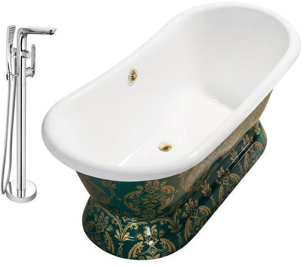 standing shower Streamline Bath Set of Bathroom Tub and Faucet Green, Gold Soaking Freestanding Tub