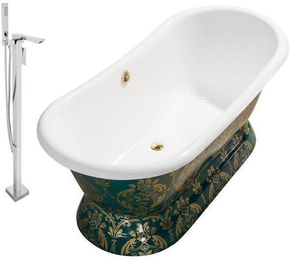 roll in bathtub Streamline Bath Set of Bathroom Tub and Faucet Green, Gold Soaking Freestanding Tub