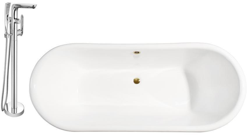 59 inch bathtub Streamline Bath Set of Bathroom Tub and Faucet Silver Soaking Freestanding Tub