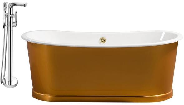 freestanding soaking tub wood Streamline Bath Set of Bathroom Tub and Faucet Gold Soaking Freestanding Tub