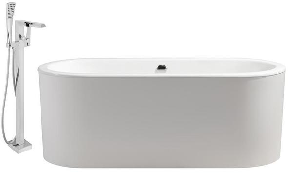 solid surface freestanding bathtub Streamline Bath Set of Bathroom Tub and Faucet White Soaking Freestanding Tub