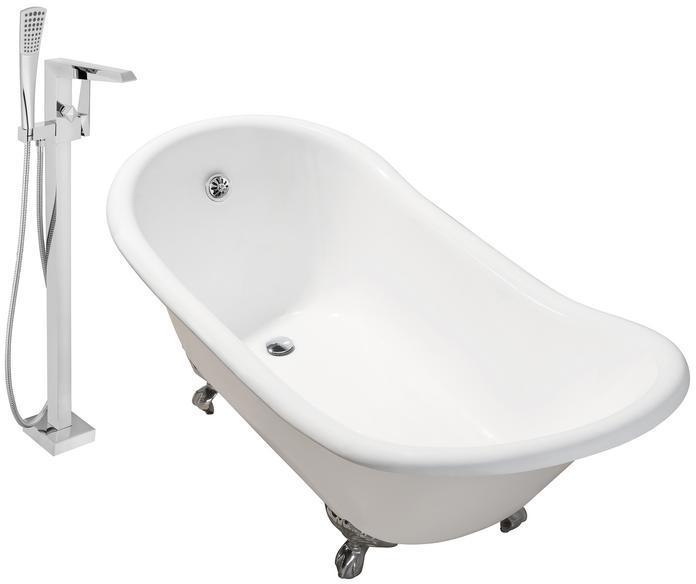 bathroom tub decor Streamline Bath Set of Bathroom Tub and Faucet White Soaking Clawfoot Tub