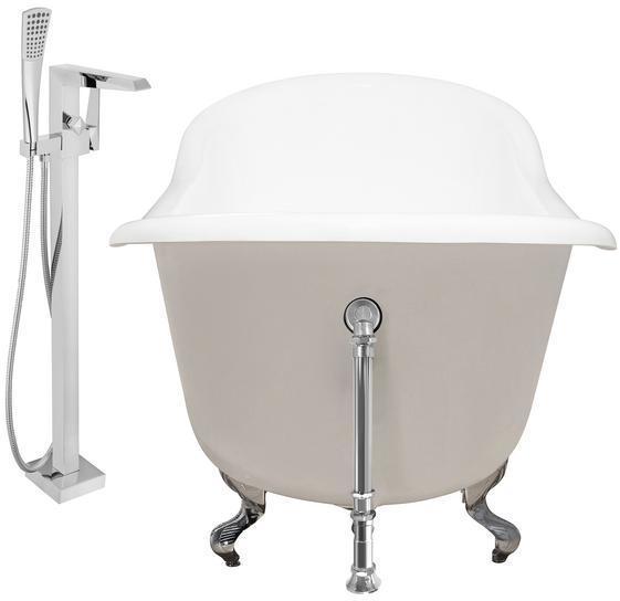 bathroom tub decor Streamline Bath Set of Bathroom Tub and Faucet White Soaking Clawfoot Tub