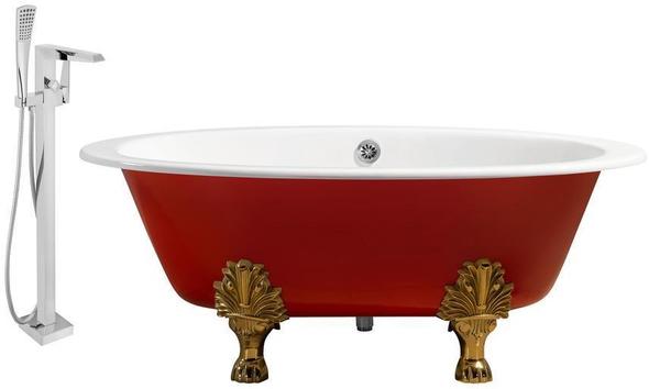 base freestanding bath Streamline Bath Set of Bathroom Tub and Faucet Red Soaking Clawfoot Tub