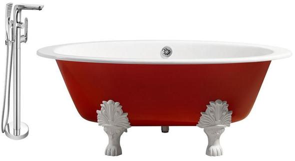 deep tub drain Streamline Bath Set of Bathroom Tub and Faucet Red Soaking Clawfoot Tub