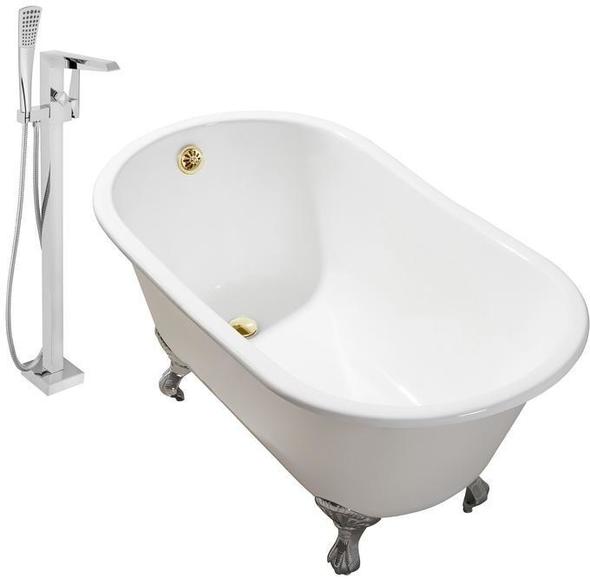 oval soaking tub Streamline Bath Set of Bathroom Tub and Faucet White Soaking Clawfoot Tub