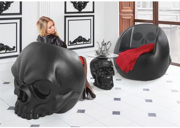 black chaise lounge sofa Toscano Themes > Skeletons & Skull Decor