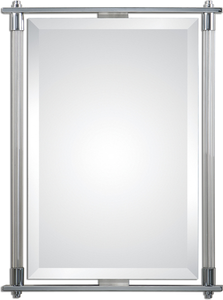 clear mirror Uttermost Vanity Mirrors Ribbed Glass Columns Accented With Polished Chrome Plated Details. Carolyn Kinder