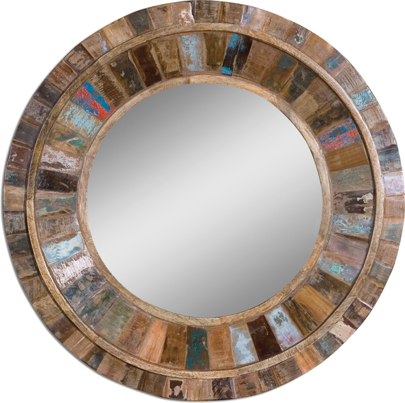 oval tall mirror Uttermost Round Wood Mirrors Individual Panels Made From Reclaimed Old Doors Fastened To Solid Mango Wood. Colors Will Vary On Each Piece. NA