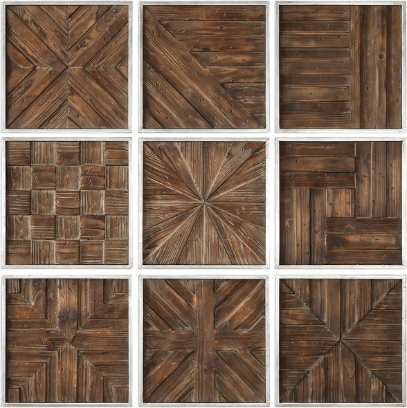 window wall art Uttermost Wooden Wall Art A Collage Of Unique Three Dimensional Pieced Patterns Of Rustic Distressed Fir Wood, Framed In Silver Leaf.