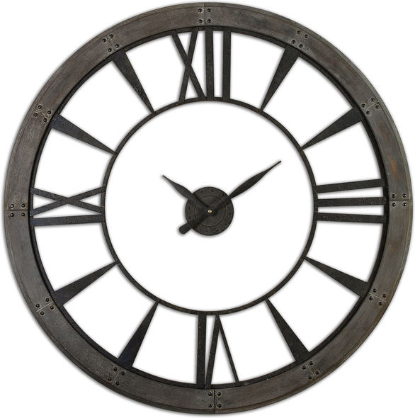 a big wall clock Uttermost Wall Clocks Dark Rustic Bronze Accented With A Rust Gray Frame. Quartz Movement Ensures Accurate Timekeeping. Requires One "AA" Battery. Steve Kowalski