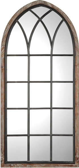 long wooden wall mirror Uttermost Arched Mirror This Cathedral Style Arch Mirror Is Made Of Lightly Burnished, Reclaimed Pine With A Light Gray Wash, Accented With Hand Forged, Wrought Iron Details.