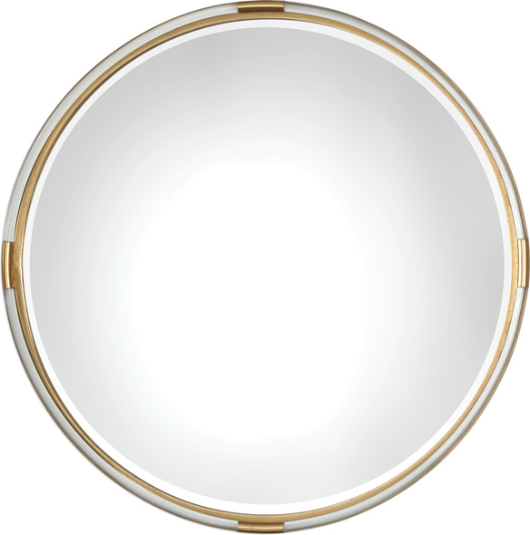 oval mirrors in bathroom Uttermost Round Gold Mirror This Contemporary Design Showcases A Combination Of Forged Iron, Finished In Metallic Gold Leaf, With Suspended, Clear Acrylic, Solid Bars.