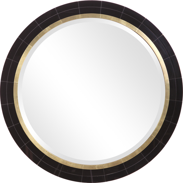 rustic wood round wall mirror Uttermost Tiled Round Mirror This Round Mirror Features A Black Mirrored Tile Frame And Is Clad In An Antique Brass Finished Metal Sheeting. The Piece Has A Generous 1 1/4" Bevel.