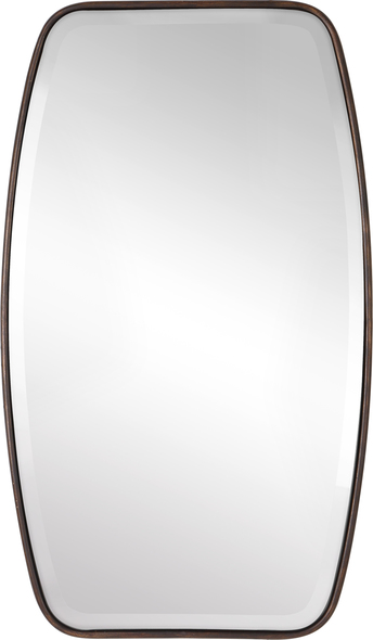 framed free standing mirror Uttermost Bronze Mirror This Shaped Mirror Frame Is Forged From Rounded Metal Finished In A Lightly Distressed Dark Bronze, Featuring A Floating Beveled Mirror. May Be Hung Horizontal Or Vertical.