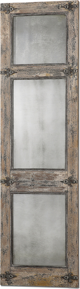 wooden long wall mirror Uttermost Distressed Leaner Mirrors Heavily Distressed Slate Blue With Aged Ivory Accents, Rust Black Details, And Antiqued Mirrors. Grace Feyock