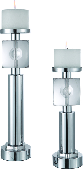 votive candleholder Uttermost Candleholder Set Of Two Candleholders Finished In Polished Nickel With Large, Square Crystal Accents. Includes Two 4"x 3" Distressed White Candles. Sizes: Sm-5x14x5, Lg-5x19x5