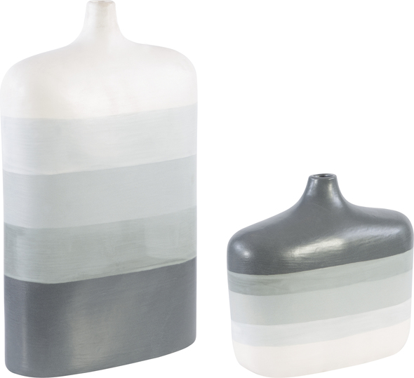 clear cylinder vases Uttermost Vases Urns & Finials Set Of Two Earthenware Vases Are Finished In A Striped Gray Ombre Glaze. Sizes: S-11x10x4, L-11x19x4