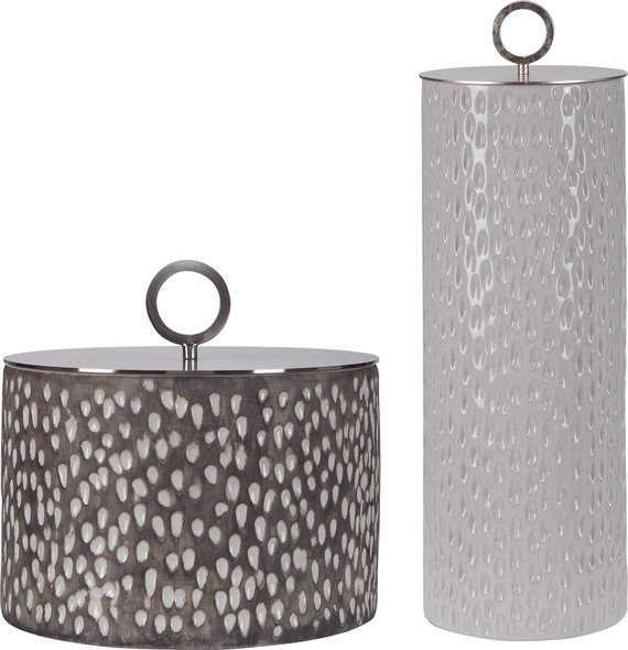 small marble vase Uttermost Decorative Bottles & Canisters Ceramic Containers Feature Carved Detailing And Are Finished In Off-white And Smoke Gray Crackle Glazes With Respective Aged Gold And Brushed Nickel Finished Lids. Sizes: S-9x9x9, L-6x19x6
