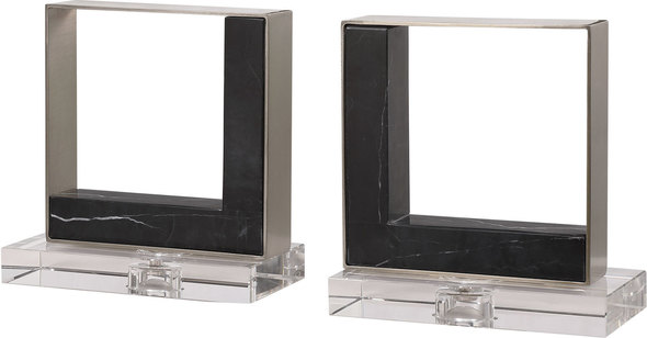 bathroom decor box Uttermost Bookends Modern And Sophisticated, These Bookends Feature Black Marble Accents With White Veining, Accented By Brushed Nickel Finished Steel And Crystal Accents.
