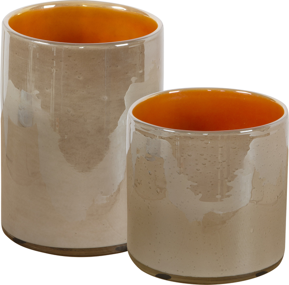 large vase black Uttermost Vases Urns & Finials Vases-Urns-Trays-Finials Handcrafted From Glass, These Vases Showcase An Iridescent Bubbled Exterior Finish In Light Beige With A Punch Of Vibrant Orange Inside. Sizes: S-6x6x6, L-6x8x6