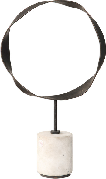 sculpture stand Uttermost Figurines & Sculptures Cast Metal Ring With An Antique Bronze Finish And Gold Highlights, Set On A White Marble Cylinder Base.