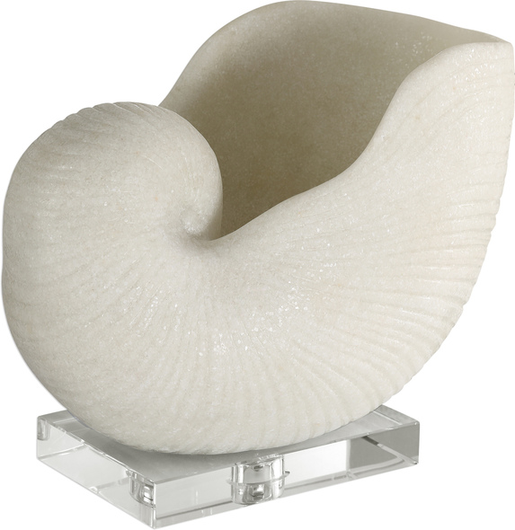 wood life sculpture Uttermost Figurines & Sculptures An Oversized Nautilus Shell, Cast With Granulated Marble That Accurately Replicates The Look Of Thassos Marble And Set On A Crystal Base.